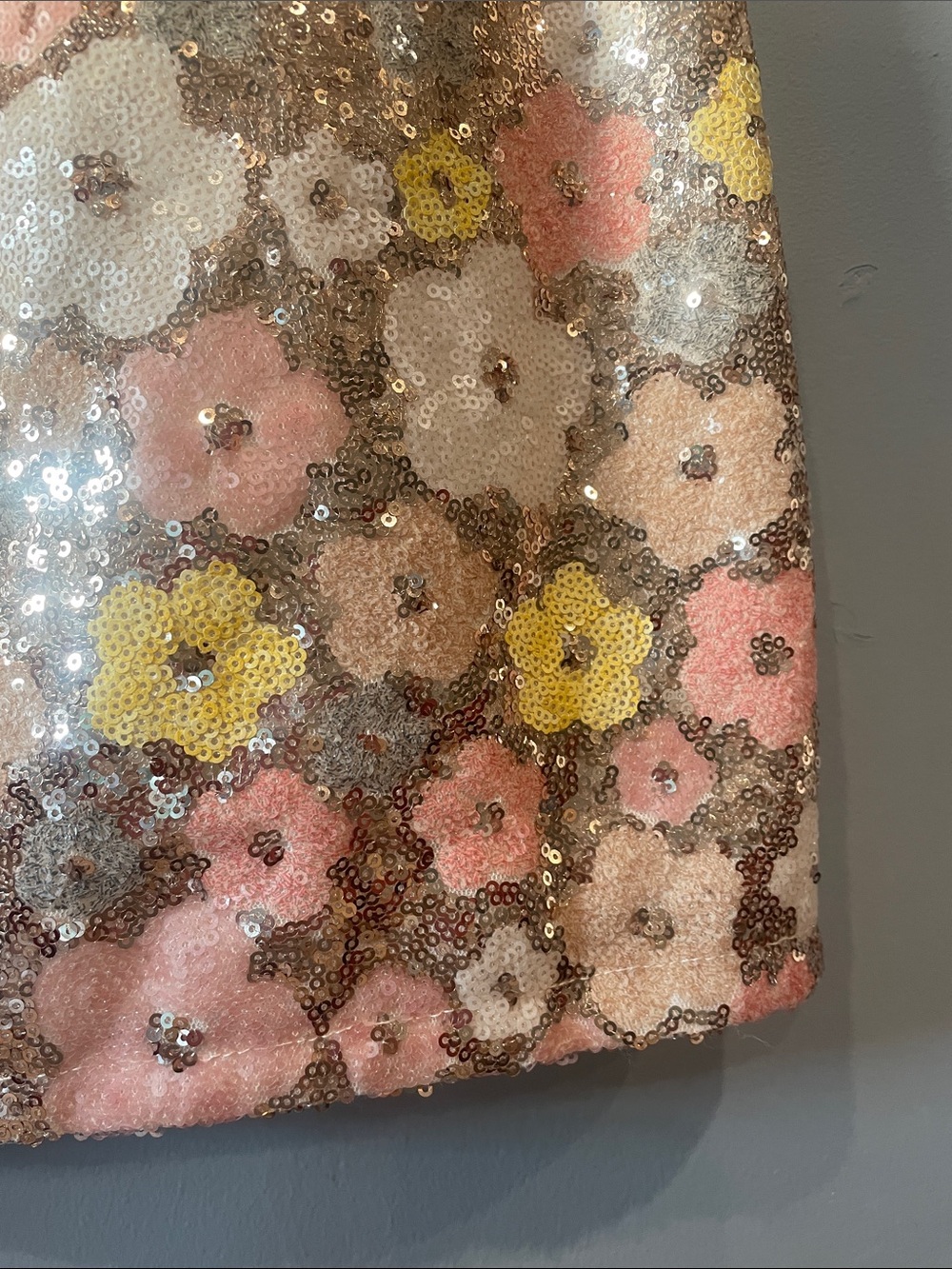 Floral Sequin Mini Skirt - Pink, Yellow & Brown - Picture 2 of 2